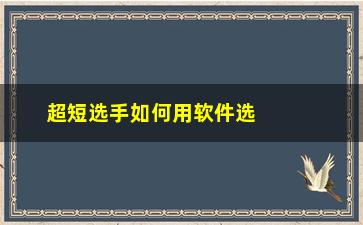 “超短选手如何用软件选股